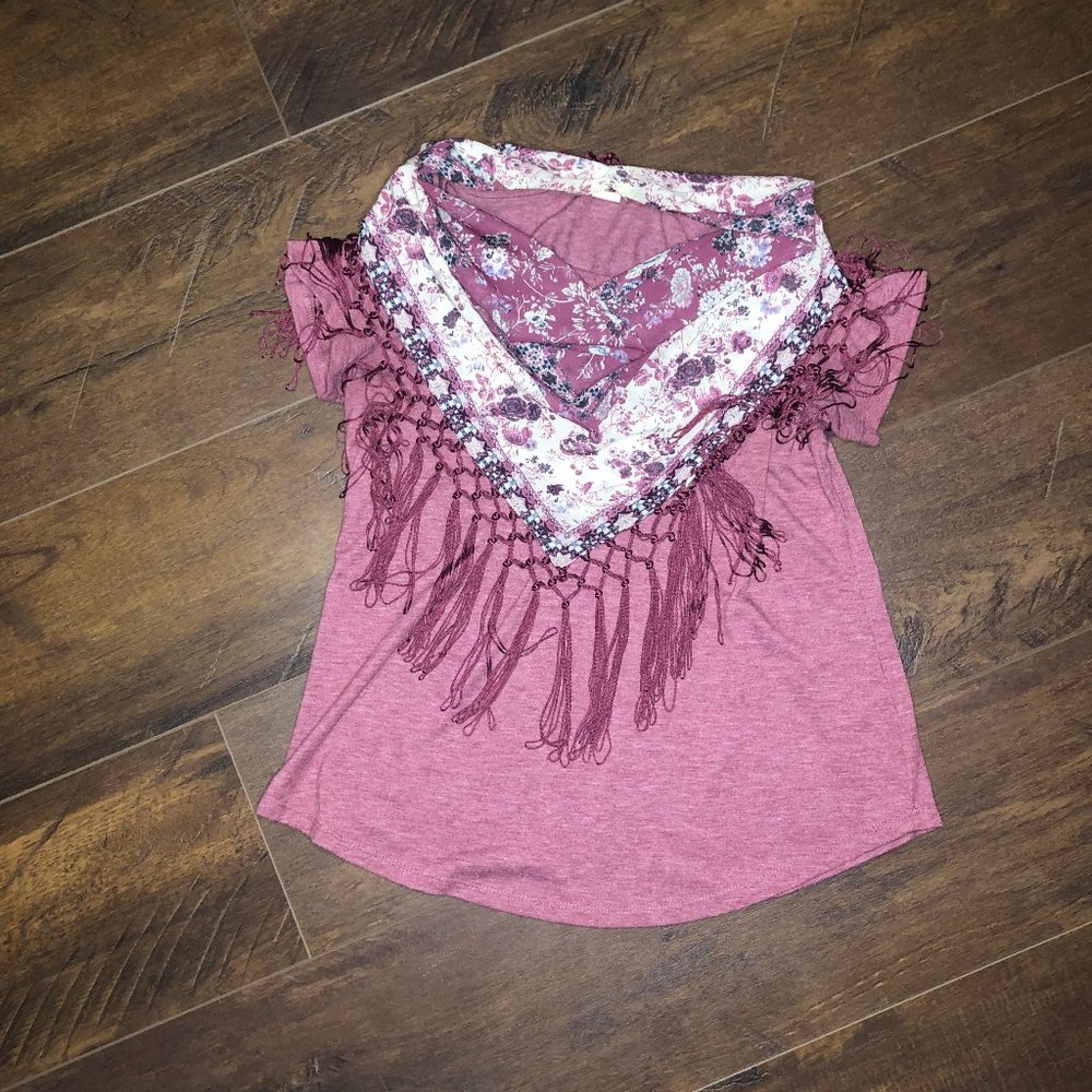 Style & Co Maroon Short Sleeve w detachable scarf